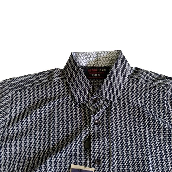 Azaro Uomo Men's Size 2XL Slim Fit Long Sleeve Geometric Button Up Stretch Shirt - Picture 10 of 16